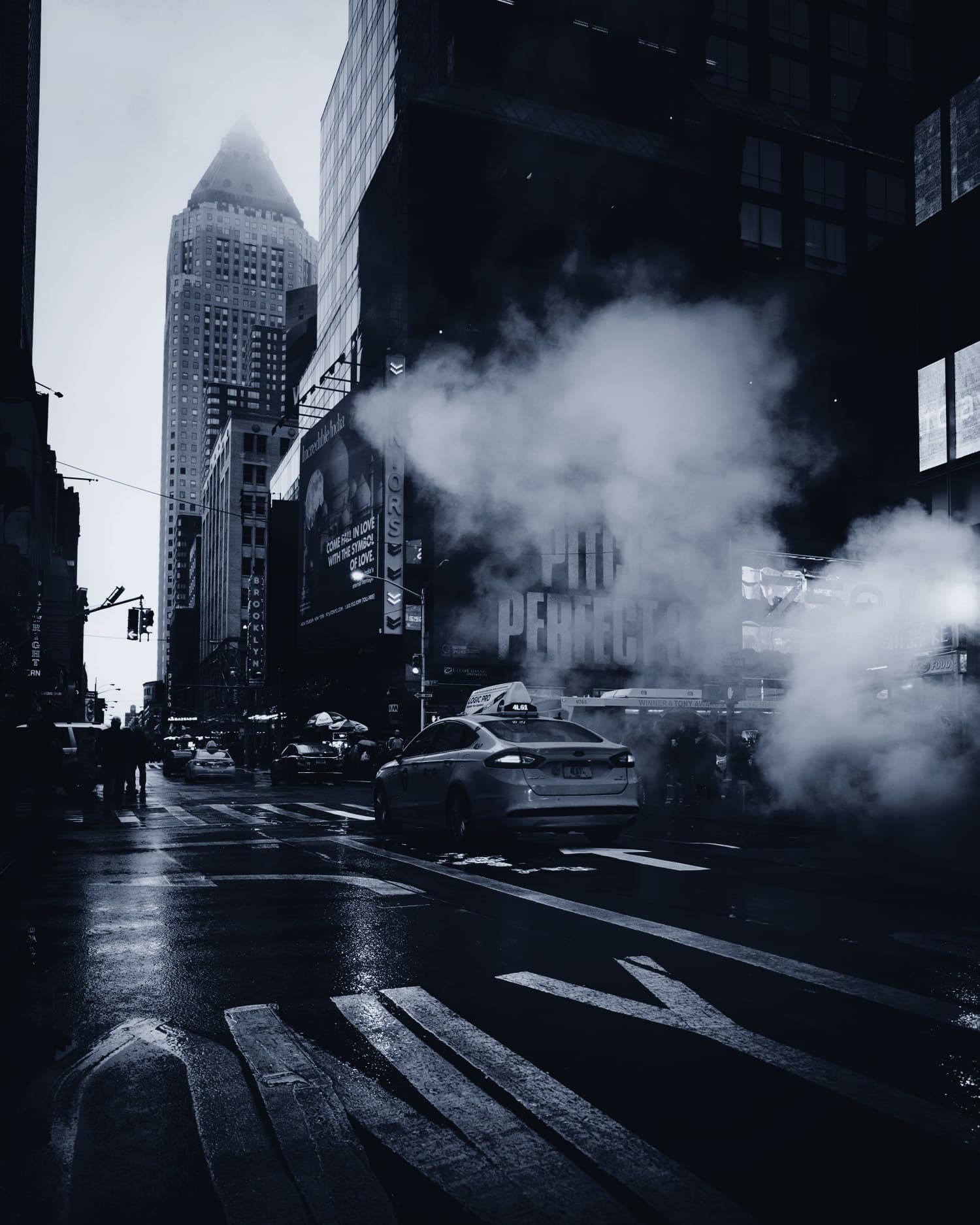 A Manhattan street canyon at night